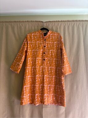 NOOWORKS Orange Printed Pebble People Cotton Tunic Dress with Pockets